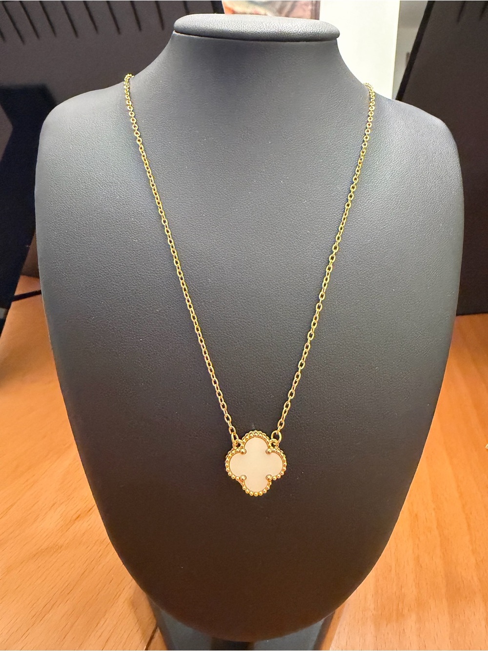 Gold Chain Necklace with White Clover Pendant - Women Jewelry